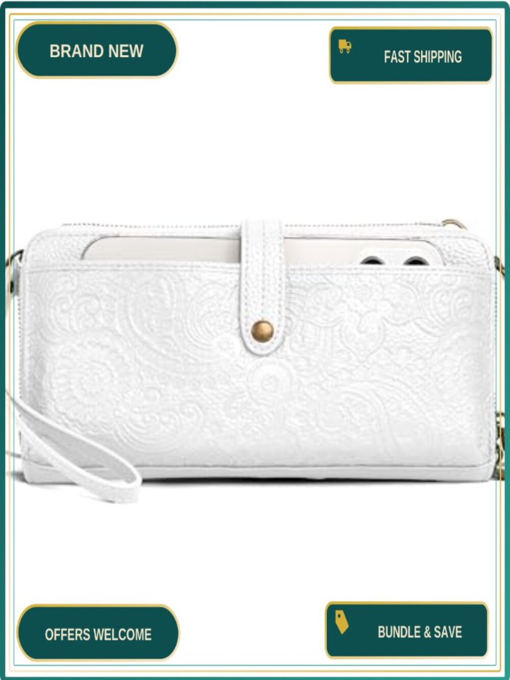 Genuine Leather Wristlet Crossbody Bag Built-in RFID Wallet 6 Card Slots